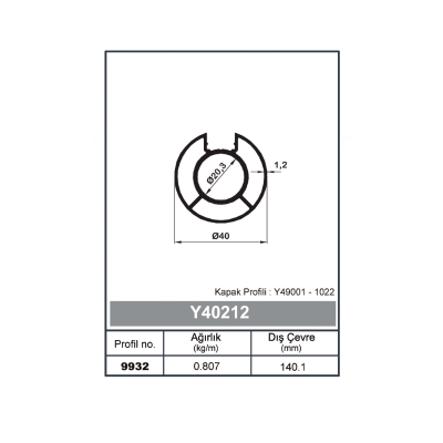 Round Railing Profile single channel 40 - 1,2 mm