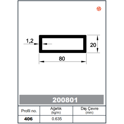 Kare Küpeşte Profil 20 x 80 1,2 mm