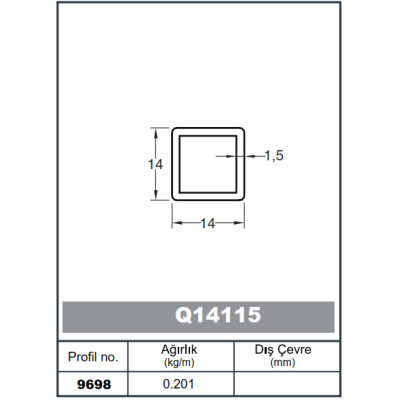 Профил За Квадратни Парапет 14 x 14  1,5 mm