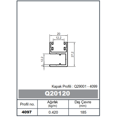 Профил За Квадратни Парапет 20 x 27 - 2,0 mm