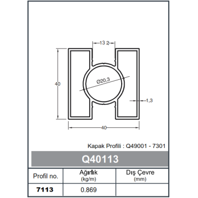 Square Railing Profile 40 x 40 - 1,3 mm