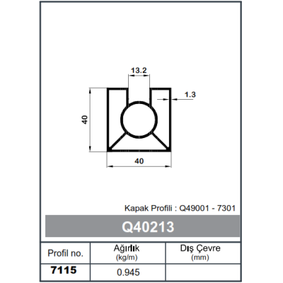 Kare Küpeşte Profil  Tek Kanal 40 x 40 - 1,3 mm