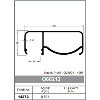 Kare Küpeşte Profil Yan Kanallı 60 x 25 - 1,3 mm