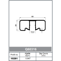 Kare Küpeşte Profil Orta Kanallı 60 x 25 - 1,6 mm