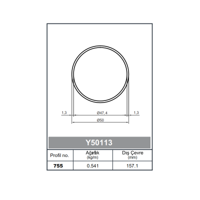 Yuvarlak Küpeşte Profil 50 lik Boru 1,3 mm